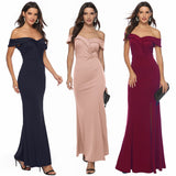 Huibaolu Women's Fashion New V-Collar Forked Dress Party Evening Dress Long Dress