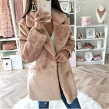 Huibaolu Style 2024 Autumn And Winter Woolen Coat Women's Medium-Long Solid Color Loose Plush Coat Imitation Fur Coat