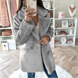 Huibaolu Style 2024 Autumn And Winter Woolen Coat Women's Medium-Long Solid Color Loose Plush Coat Imitation Fur Coat