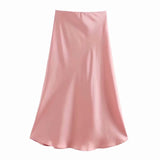 Huibaolu 2024 New Elastic Waistline Simple Full-Color Satin Full-Length Skirt