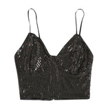 Huibaolu Blouse Summer New Women's Sequins With Bare Back Sexy V-Collar Suspenders