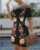 Huibaolu Shoulder Digital Printing Slim Sexy Pencil Skirt