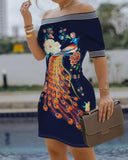 Huibaolu Shoulder Digital Printing Slim Sexy Pencil Skirt