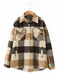 Huibaolu New Autumn Sanded Blouse Women's Lapel Single-Breasted Plaid Coat