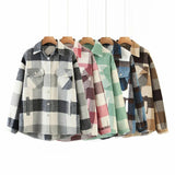 Huibaolu New Autumn Sanded Blouse Women's Lapel Single-Breasted Plaid Coat