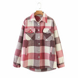 Huibaolu New Autumn Sanded Blouse Women's Lapel Single-Breasted Plaid Coat