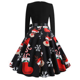 Huibaolu Sells Popular Christmas Fashion Retro Round-Collar Printed Long-Sleeved Hem Dresses In Stock