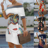 Huibaolu Shoulder Digital Printing Slim Sexy Pencil Skirt