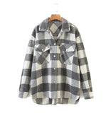 Huibaolu New Autumn Sanded Blouse Women's Lapel Single-Breasted Plaid Coat