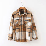 Huibaolu New Autumn Sanded Blouse Women's Lapel Single-Breasted Plaid Coat