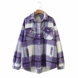 Huibaolu New Autumn Sanded Blouse Women's Lapel Single-Breasted Plaid Coat