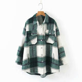 Huibaolu New Autumn Sanded Blouse Women's Lapel Single-Breasted Plaid Coat