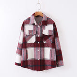 Huibaolu New Autumn Sanded Blouse Women's Lapel Single-Breasted Plaid Coat