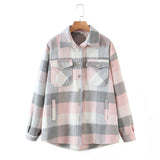 Huibaolu New Autumn Sanded Blouse Women's Lapel Single-Breasted Plaid Coat