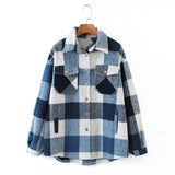 Huibaolu New Autumn Sanded Blouse Women's Lapel Single-Breasted Plaid Coat