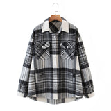 Huibaolu New Autumn Sanded Blouse Women's Lapel Single-Breasted Plaid Coat