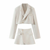 Huibaolu New Blogger Lapel Slimming Short Suit Jacket + High Waist Short Skirt Suit