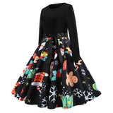 Huibaolu Sells Popular Christmas Fashion Retro Round-Collar Printed Long-Sleeved Hem Dresses In Stock