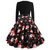 Huibaolu Sells Popular Christmas Fashion Retro Round-Collar Printed Long-Sleeved Hem Dresses In Stock