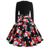 Huibaolu Sells Popular Christmas Fashion Retro Round-Collar Printed Long-Sleeved Hem Dresses In Stock