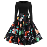 Huibaolu Sells Popular Christmas Fashion Retro Round-Collar Printed Long-Sleeved Hem Dresses In Stock