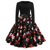 Huibaolu Sells Popular Christmas Fashion Retro Round-Collar Printed Long-Sleeved Hem Dresses In Stock