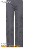 Huibaolu Morandi Color Big Pockets Cargo Pants Women Baggy Oversized Denim Trouser Casual Jeans Wide Leg Grunge Clothes Iamhotty 0410