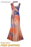 Huibaolu Backless Maxi Dress Women 2023 Summer Bodycon Elegant Sexy Tie Dye Outfits Ladies Birthday Party Club Dresses 0410