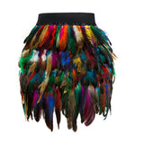 Huibaolu Costume Jazz Dance Luxury Peacock Feather Skirt Stage Dress Irregular Skirt