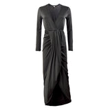 Huibaolu Autumn And Winter New V-Collar Long Sleeves With Cotton Sexy Fashion Pleated Nightclub Dress High-Quality Version