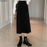 Huibaolu Style Girls Women Autumn Spring Fashion Solid Black Split High Waist Tunic Long Pencil Skirts O286