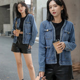 Huibaolu Women's Denim Jacket 2024 New Autumn Small Fragrance Wind Long-sleeve Cardigan Female Coat Lady Retro Loose Short Jean Outerwear