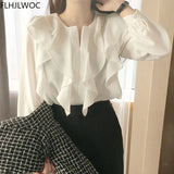 Huibaolu Female Fashion Korea Chic Tops Blusas Women Long Sleeve Elegant Basic Wear Office Lady Work Bow Tie Shirt Blouses