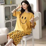 Huibaolu Women Pajamas 2024 New Cute Cartoon Short-Sleeved Shorts Pijamas Two-Piece Ladies Loose Nightie Sleepwear Home Clothes