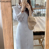 Huibaolu Chic Korea Fashion Clothes Fenimine Vestidos Women Elegant Office Lady Vintage Single Breasted Button Solid Shirt Dress