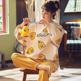 Huibaolu Size Pajamas Women Spring Autumn New Long-Sleeved Printed Sleepwear Girl Cute Cartoon Sleep Tops Casual Home Clothes Suit