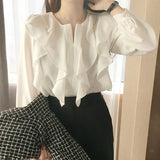 Huibaolu Female Fashion Korea Chic Tops Blusas Women Long Sleeve Elegant Basic Wear Office Lady Work Bow Tie Shirt Blouses