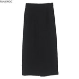 Huibaolu Style Girls Women Autumn Spring Fashion Solid Black Split High Waist Tunic Long Pencil Skirts O286