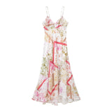 Huibaolu Spring Translucent Spliced Lace Dress With Printed Suspenders 3018195