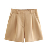 Huibaolu Solid Color High-Waist Pleated Casual Fashion Shorts In Summer