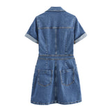 Huibaolu Spring Denim Waist Short-Sleeved Mini Dress 1879038