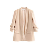 Huibaolu Spring Style Pleated Sleeve Sag Urban Leisure Candy Color Women's Suit Coat