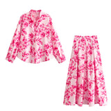 Huibaolu Shirt 7484067 Flower Printed Flute Skirt 7484067 Set