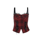 Huibaolu Autumn New Sexy Hot Girl Blouse Dark Style Slim Christmas Red Plaid Vest Girl