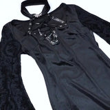 Huibaolu Autumn Style New Style Slim Velvet Dress With Dark Goth Horn Sleeves Tied With Forks