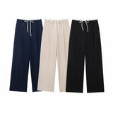 Huibaolu New Double Waistband Wide-Legged Pants Casual Pants 1608225