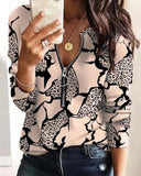 Huibaolu Independent Station Fashion Printed Zipper Long-Sleeved New Casual Blouse