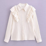 Huibaolu Spring 2024 Lotus Leaf Shirt Lapel Single-Breasted Shirt Blouse