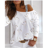 Huibaolu New Women's Blouse Shoulder Sequins Fashion T-Shirt With Long Sleeves