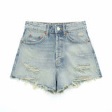 Huibaolu Spring Style High-Waisted Denim Shorts Decorated With Holes 2569073